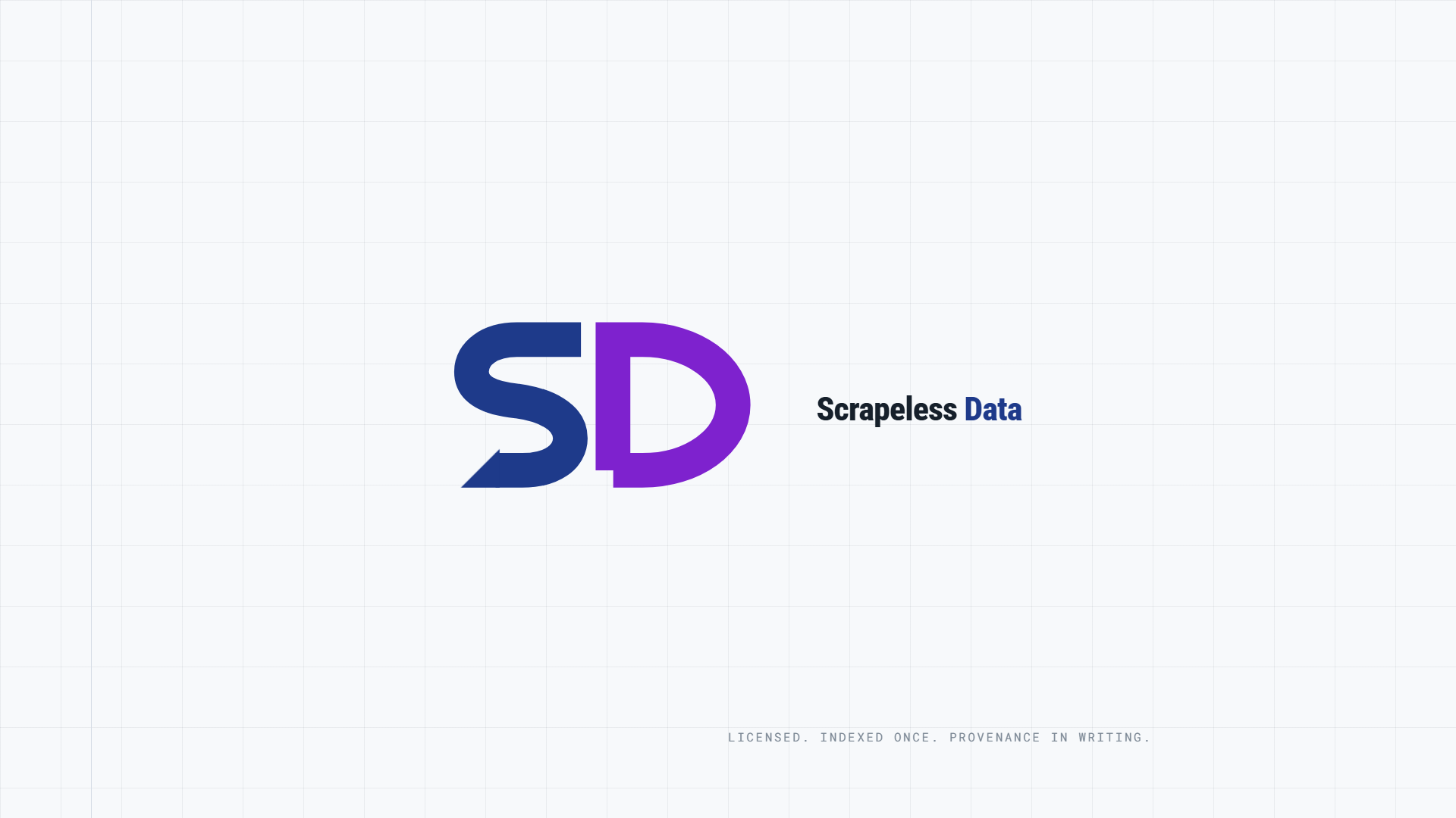 Scrapeless Data mark, a cobalt S flowing into a purple D, on a cool light background
